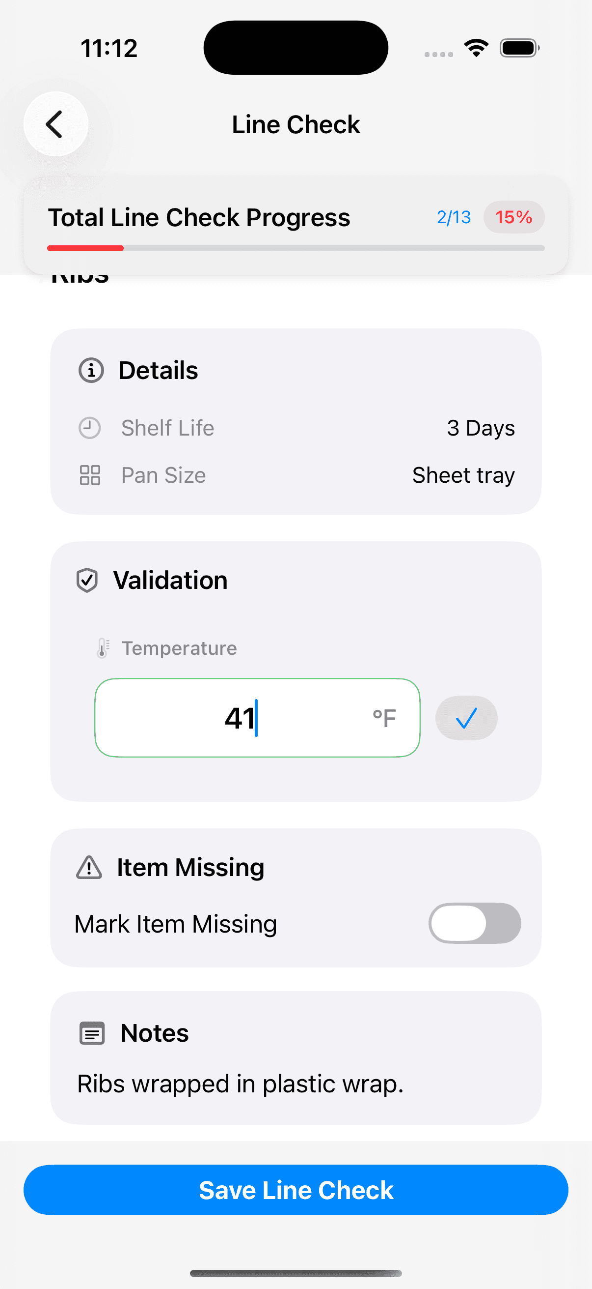 Digital restaurant line check displayed on a phone